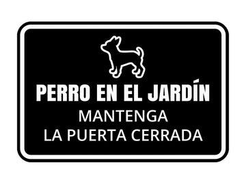 Signs ByLITA Classic Framed Perro En El Jardín Mantenga la Puerta Cerrada Wall or Door | Spanish Home Security Signs